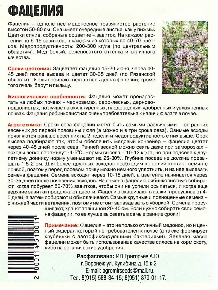 Фацелия 20г. [Семена редких растений] купить с доставкой